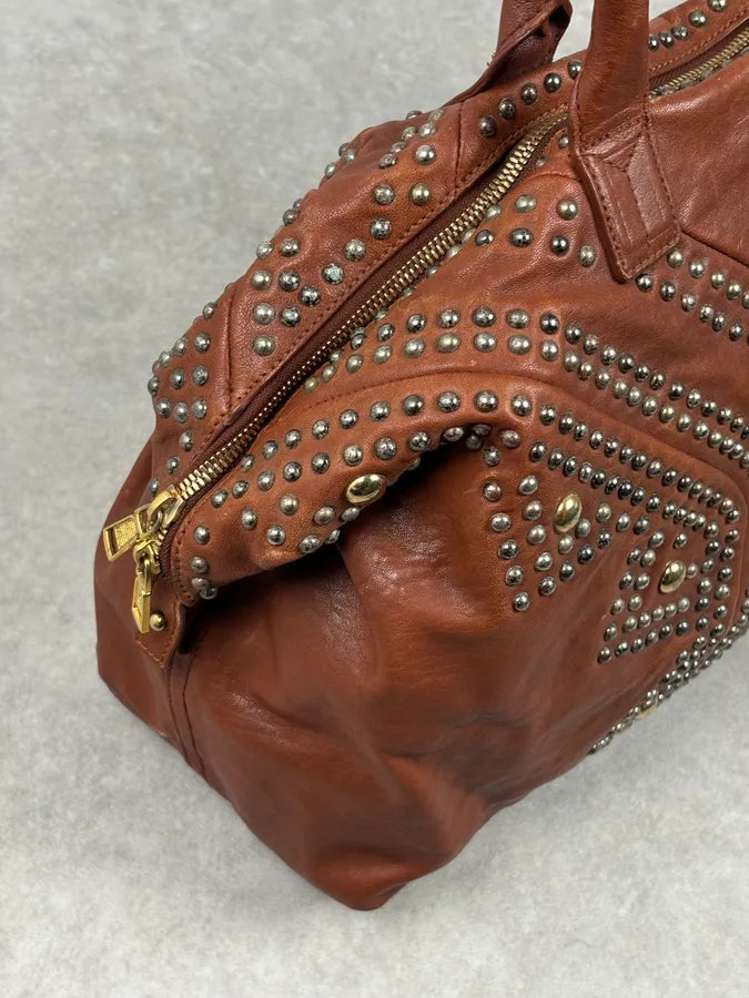 AW2008 Yves Saint Laurent Easy Brown Leather Studded Handle Bag RmEhxTN 8