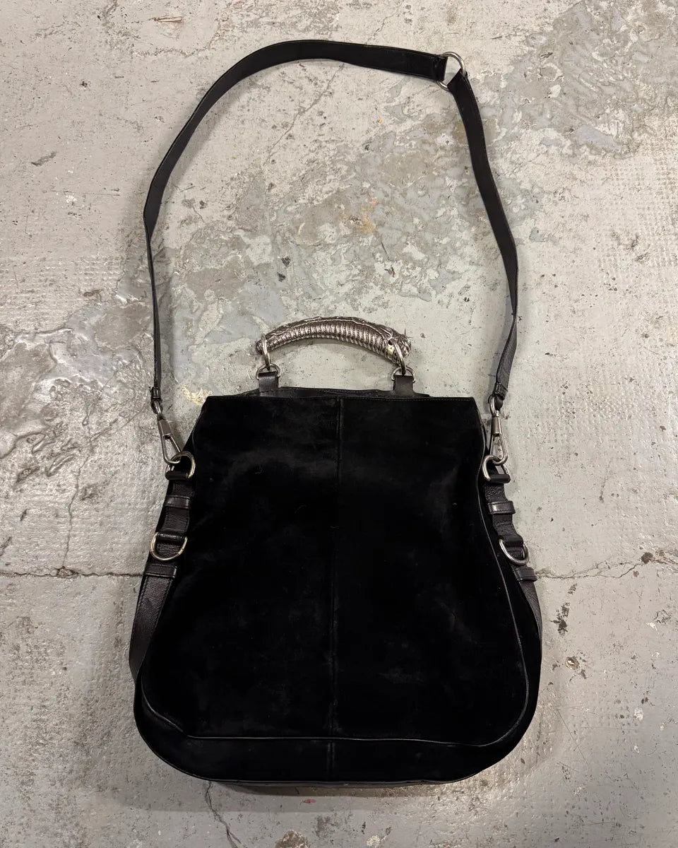 Yves Saint Laurent Mombasa Metal Horn Handle Black Suede Leather Shoulder Bag (OS) DZxaslW 0