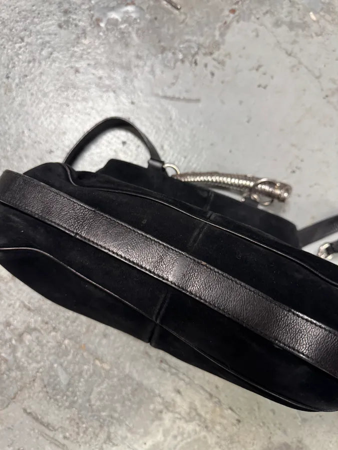 Yves Saint Laurent Mombasa Metal Horn Handle Black Suede Leather Shoulder Bag (OS) DZxaslW 13