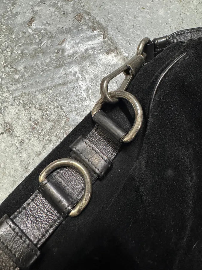 Yves Saint Laurent Mombasa Metal Horn Handle Black Suede Leather Shoulder Bag (OS) DZxaslW 14