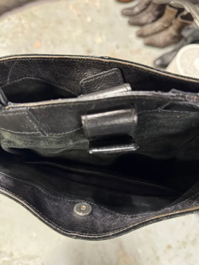 Yves Saint Laurent Mombasa Metal Horn Handle Black Suede Leather Shoulder Bag (OS) DZxaslW 15