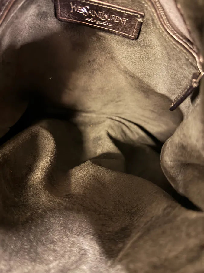 Yves Saint Laurent Mombasa Metal Horn Handle Black Suede Leather Shoulder Bag (OS) DZxaslW 17