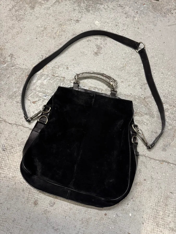 Yves Saint Laurent Mombasa Metal Horn Handle Black Suede Leather Shoulder Bag (OS) DZxaslW 2