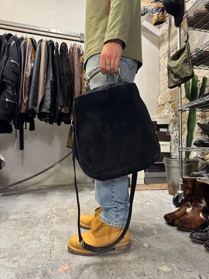 Yves Saint Laurent Mombasa Metal Horn Handle Black Suede Leather Shoulder Bag (OS) DZxaslW 4