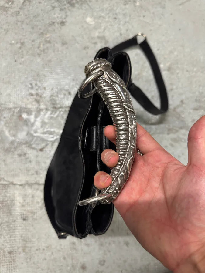 Yves Saint Laurent Mombasa Metal Horn Handle Black Suede Leather Shoulder Bag (OS) DZxaslW 6