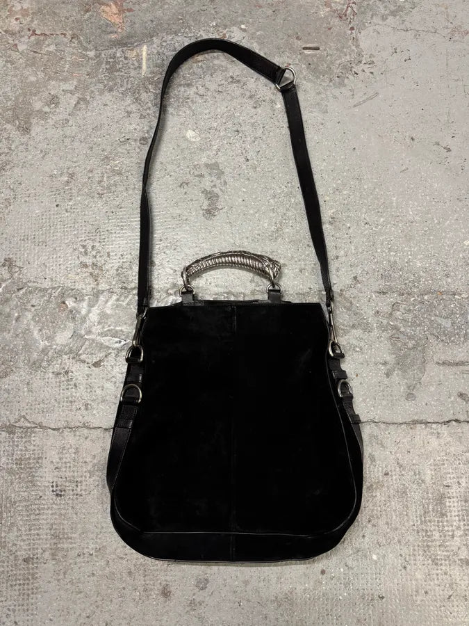 Yves Saint Laurent Mombasa Metal Horn Handle Black Suede Leather Shoulder Bag (OS) DZxaslW 8