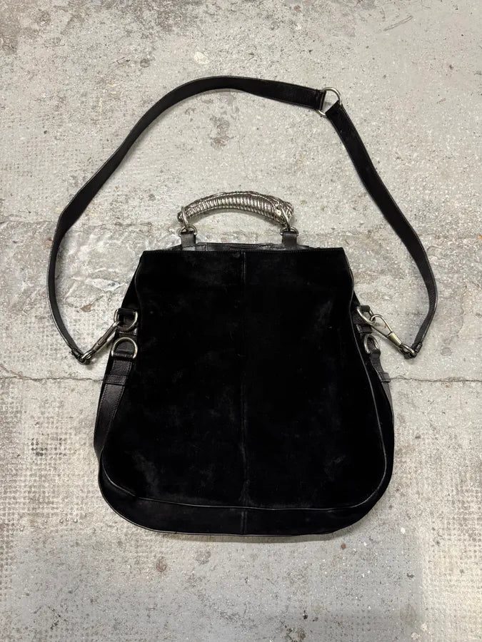 Yves Saint Laurent Mombasa Metal Horn Handle Black Suede Leather Shoulder Bag (OS) DZxaslW 9