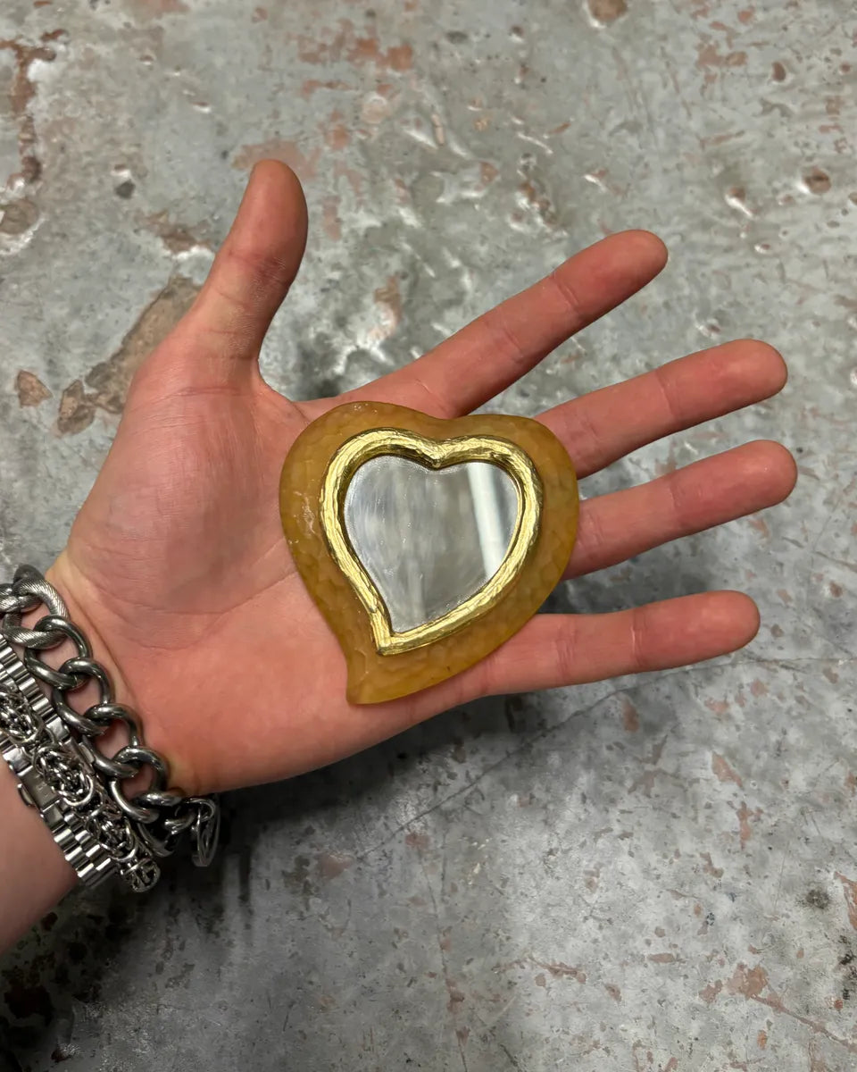 Yves Saint Laurent Mustard Resin Heart-Shaped Compact Mirror YSL Logo HUlHuQf 0