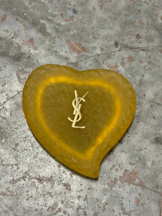 Yves Saint Laurent Mustard Resin Heart-Shaped Compact Mirror YSL Logo HUlHuQf 1