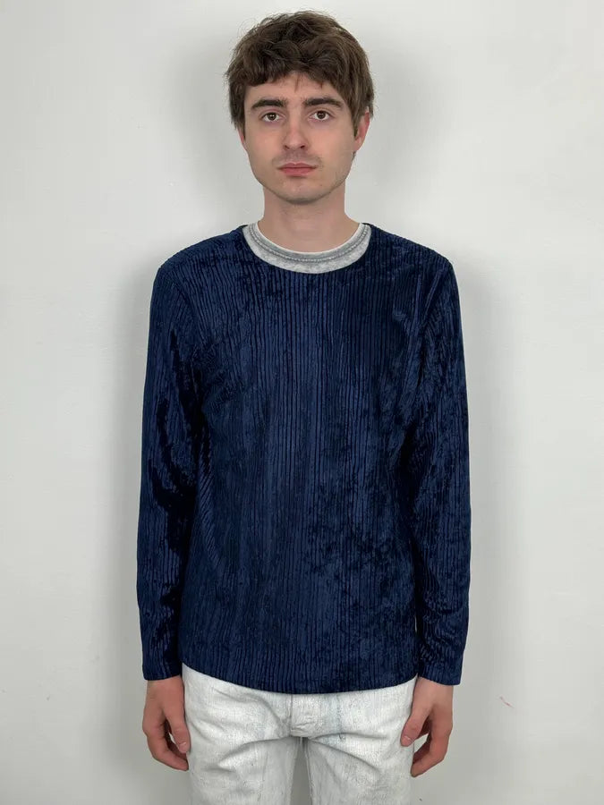 1990s Yves Saint Laurent Navy Velvet Ribbed Longsleeve bHkbbhu 1