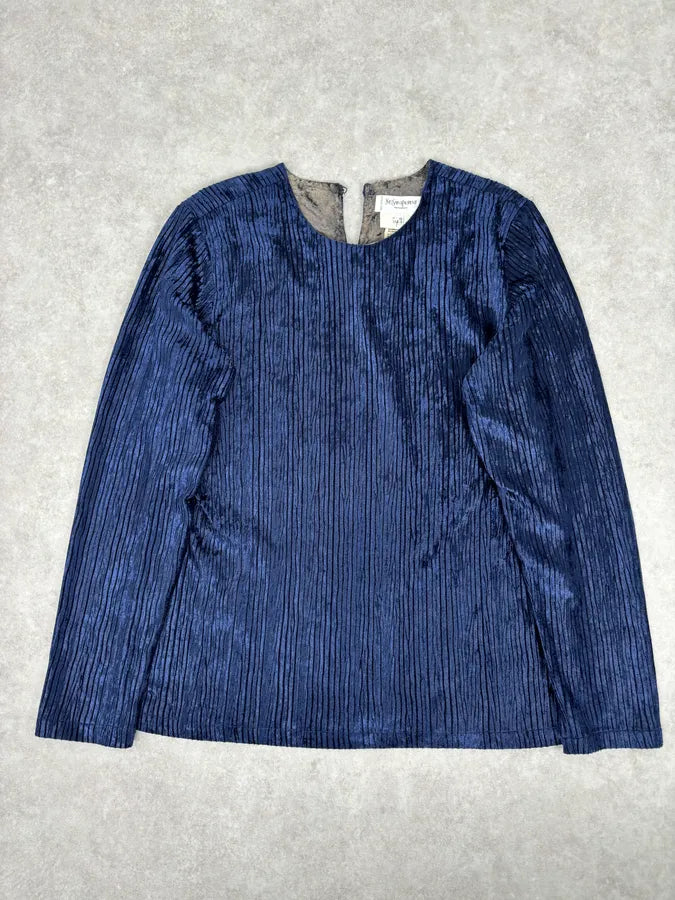 1990s Yves Saint Laurent Navy Velvet Ribbed Longsleeve bHkbbhu 0