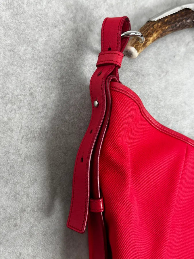 2000s Yves Saint Laurent Pink Red Canvas Embroidered Logo Mombasa Bag LuuPWbR 10