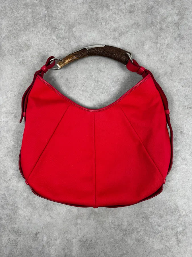 2000s Yves Saint Laurent Pink Red Canvas Embroidered Logo Mombasa Bag LuuPWbR 3