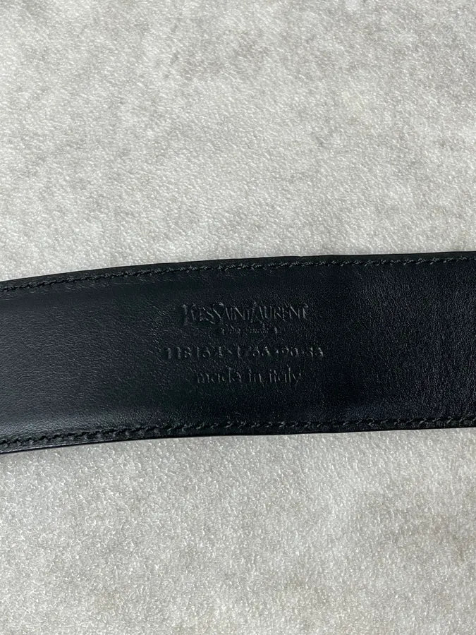AW2003 Yves Saint Laurent Propaganda Buckle Black Leather Belt QvoqEIy 6
