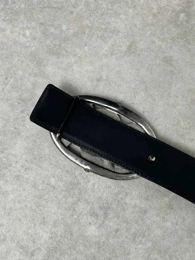 AW2003 Yves Saint Laurent Propaganda Buckle Black Leather Belt QvoqEIy 5