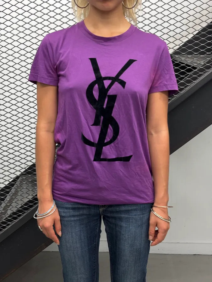 2000s Yves Saint Laurent Purple Logo T-Shirt jsugMjR 1