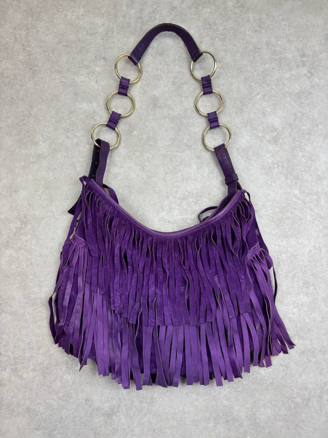 2000s Yves Saint Laurent Purple Suede Fringe Shoulder Bag hyQZlcb 7
