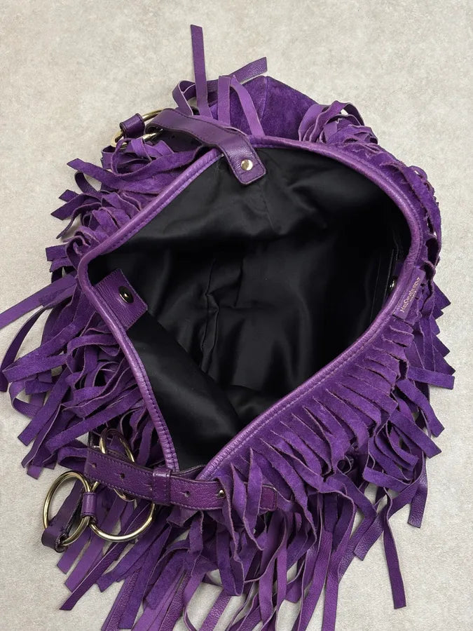 2000s Yves Saint Laurent Purple Suede Fringe Shoulder Bag hyQZlcb 11