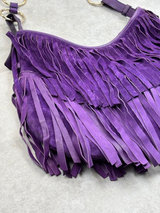 2000s Yves Saint Laurent Purple Suede Fringe Shoulder Bag hyQZlcb 8