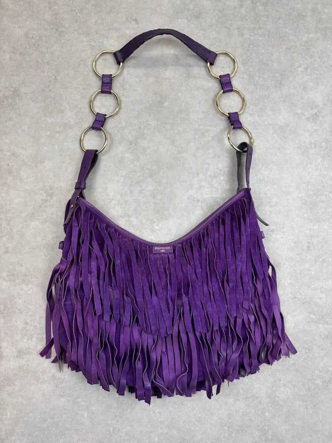 2000s Yves Saint Laurent Purple Suede Fringe Shoulder Bag hyQZlcb 0