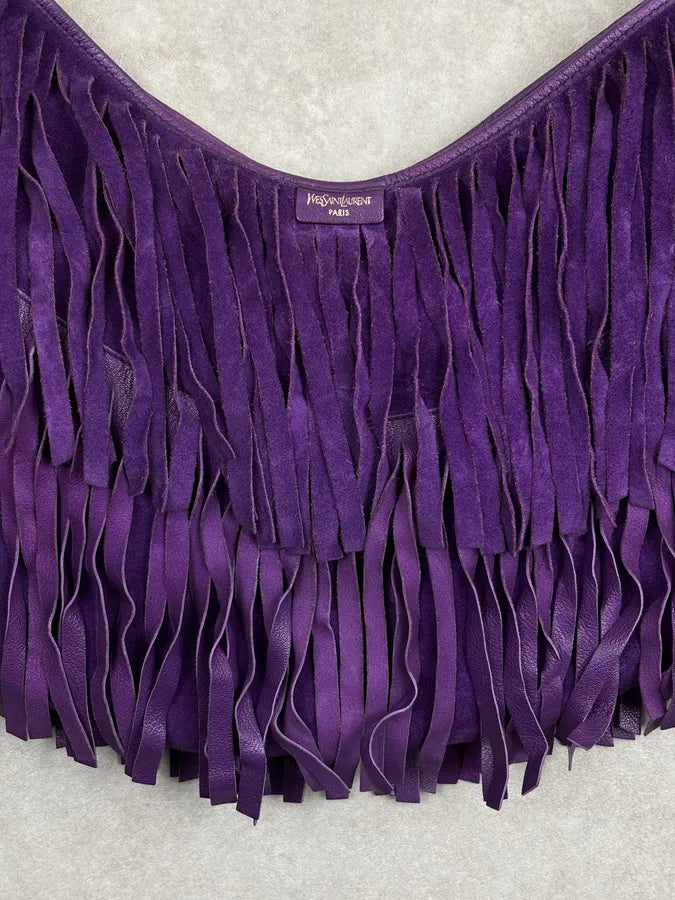 2000s Yves Saint Laurent Purple Suede Fringe Shoulder Bag hyQZlcb 4