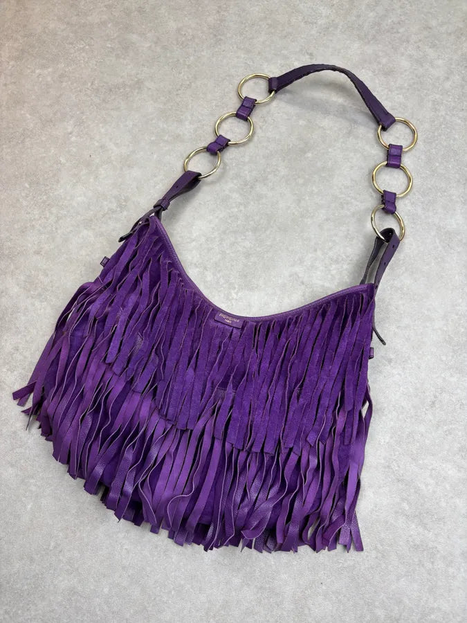 2000s Yves Saint Laurent Purple Suede Fringe Shoulder Bag hyQZlcb 3