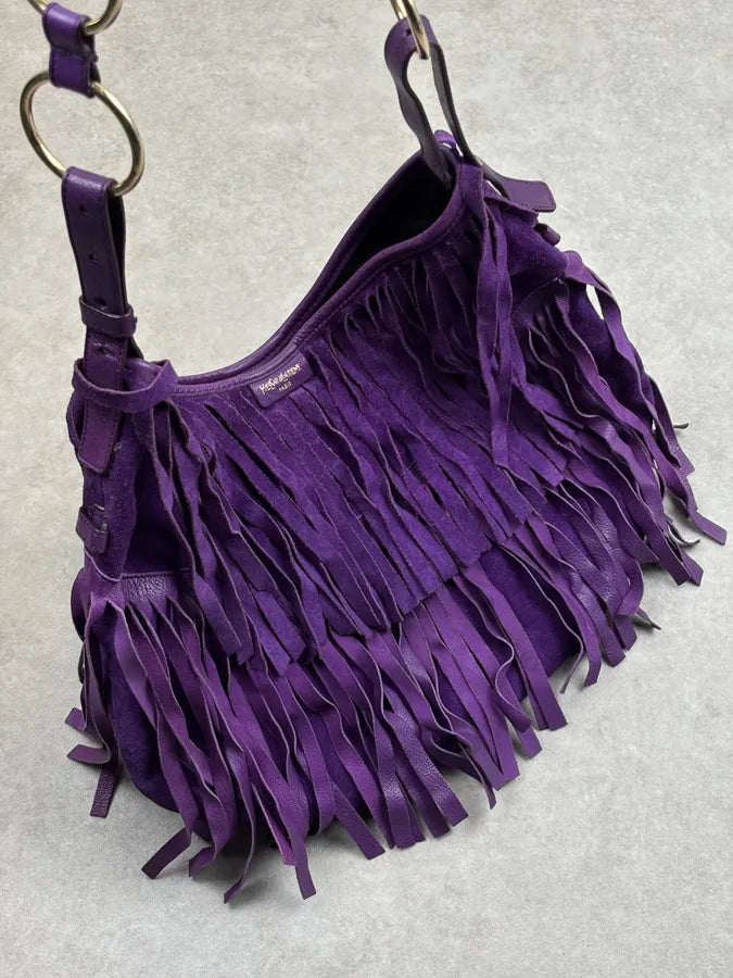2000s Yves Saint Laurent Purple Suede Fringe Shoulder Bag hyQZlcb 12