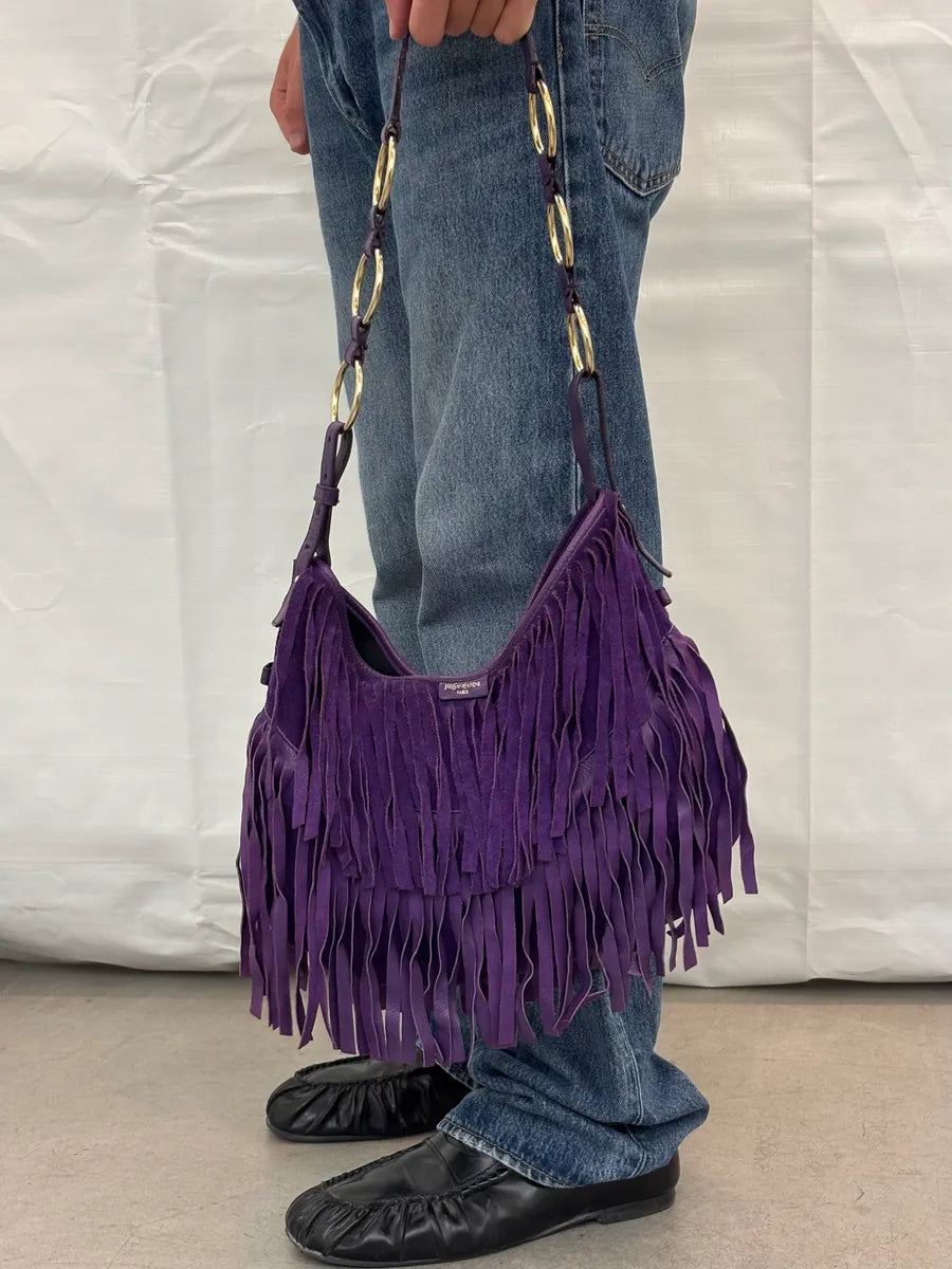 2000s Yves Saint Laurent Purple Suede Fringe Shoulder Bag hyQZlcb 1
