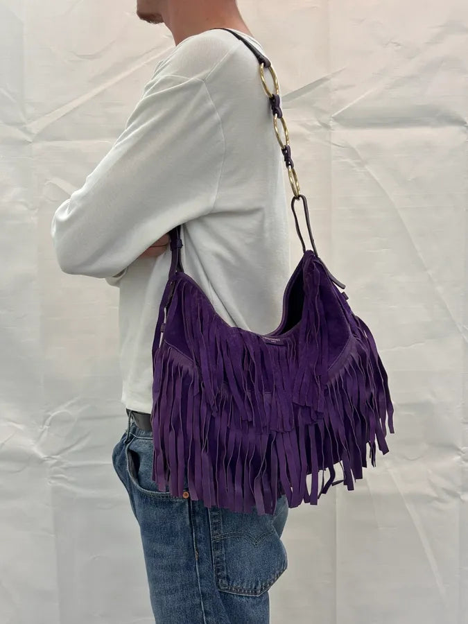 2000s Yves Saint Laurent Purple Suede Fringe Shoulder Bag hyQZlcb 2