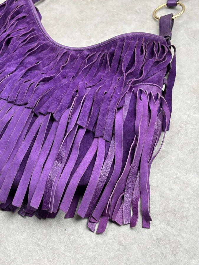 2000s Yves Saint Laurent Purple Suede Fringe Shoulder Bag hyQZlcb 10