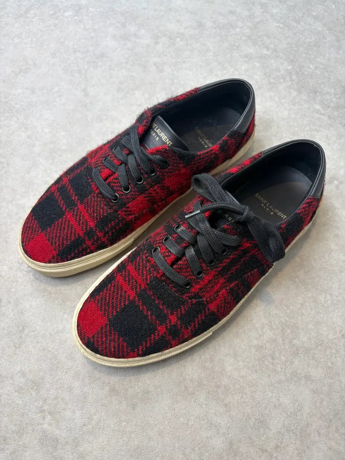 2010s Saint Laurent Red Black Wool Plaid Low Sneakers vHrRqDX 2