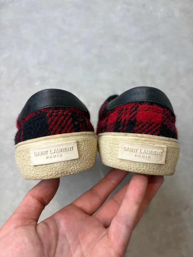 2010s Saint Laurent Red Black Wool Plaid Low Sneakers vHrRqDX 5