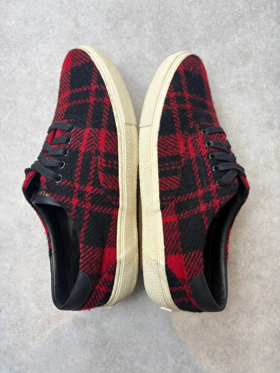 2010s Saint Laurent Red Black Wool Plaid Low Sneakers vHrRqDX 4