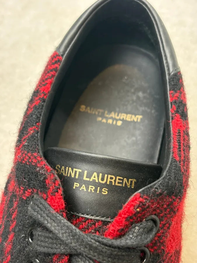2010s Saint Laurent Red Black Wool Plaid Low Sneakers vHrRqDX 8