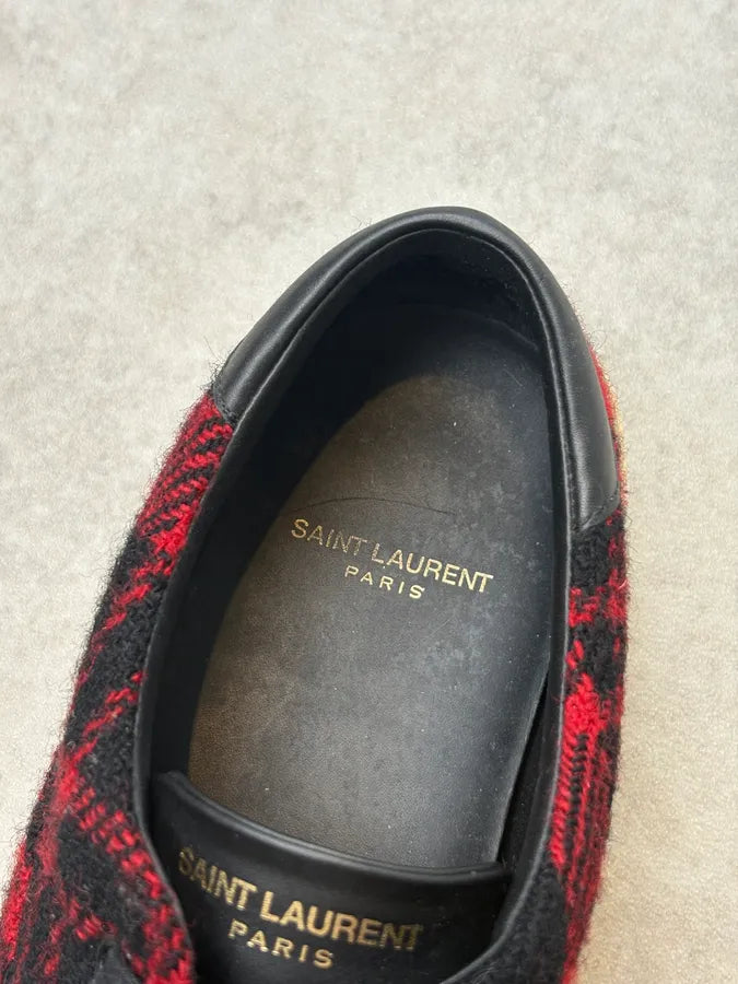 2010s Saint Laurent Red Black Wool Plaid Low Sneakers vHrRqDX 9