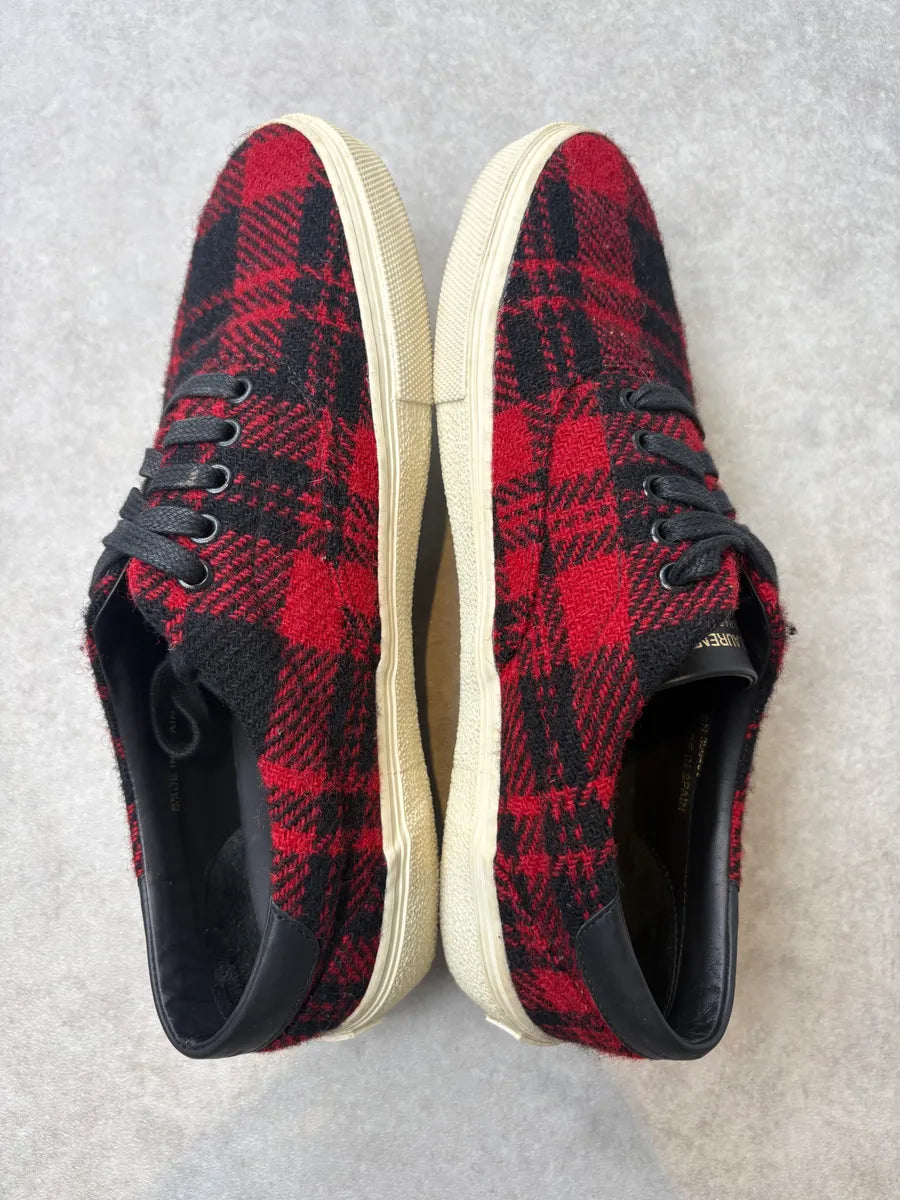2010s Saint Laurent Red Black Wool Plaid Low Sneakers vHrRqDX 3