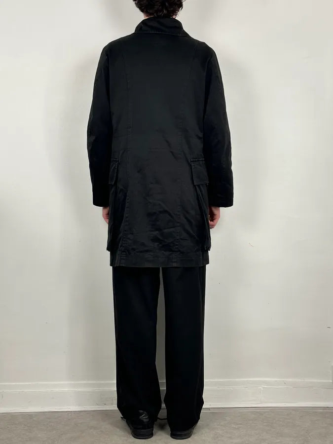 AW2003 Yves Saint Laurent Rive Gauche Black Cargo Trench Coat pgYAVfz 3