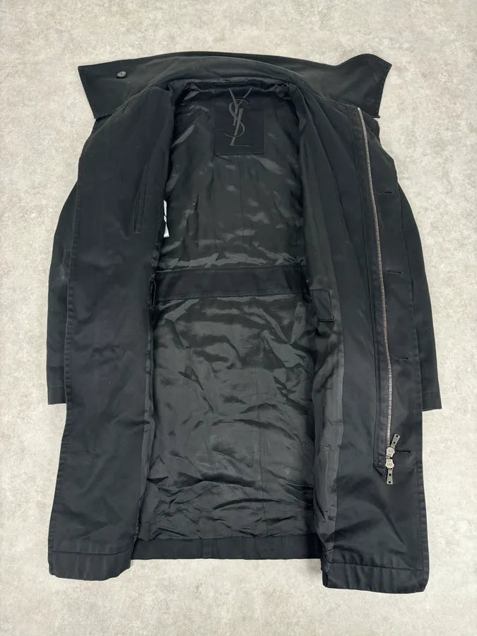 AW2003 Yves Saint Laurent Rive Gauche Black Cargo Trench Coat pgYAVfz 8