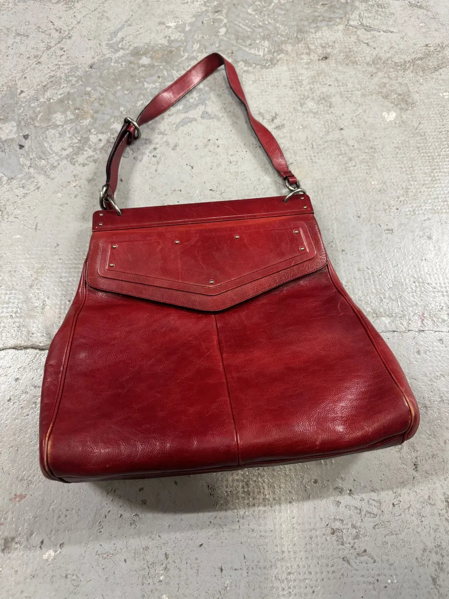 Yves Saint Laurent Rive Gauche Red Leather Top Handle Bag pzpTRHm 1