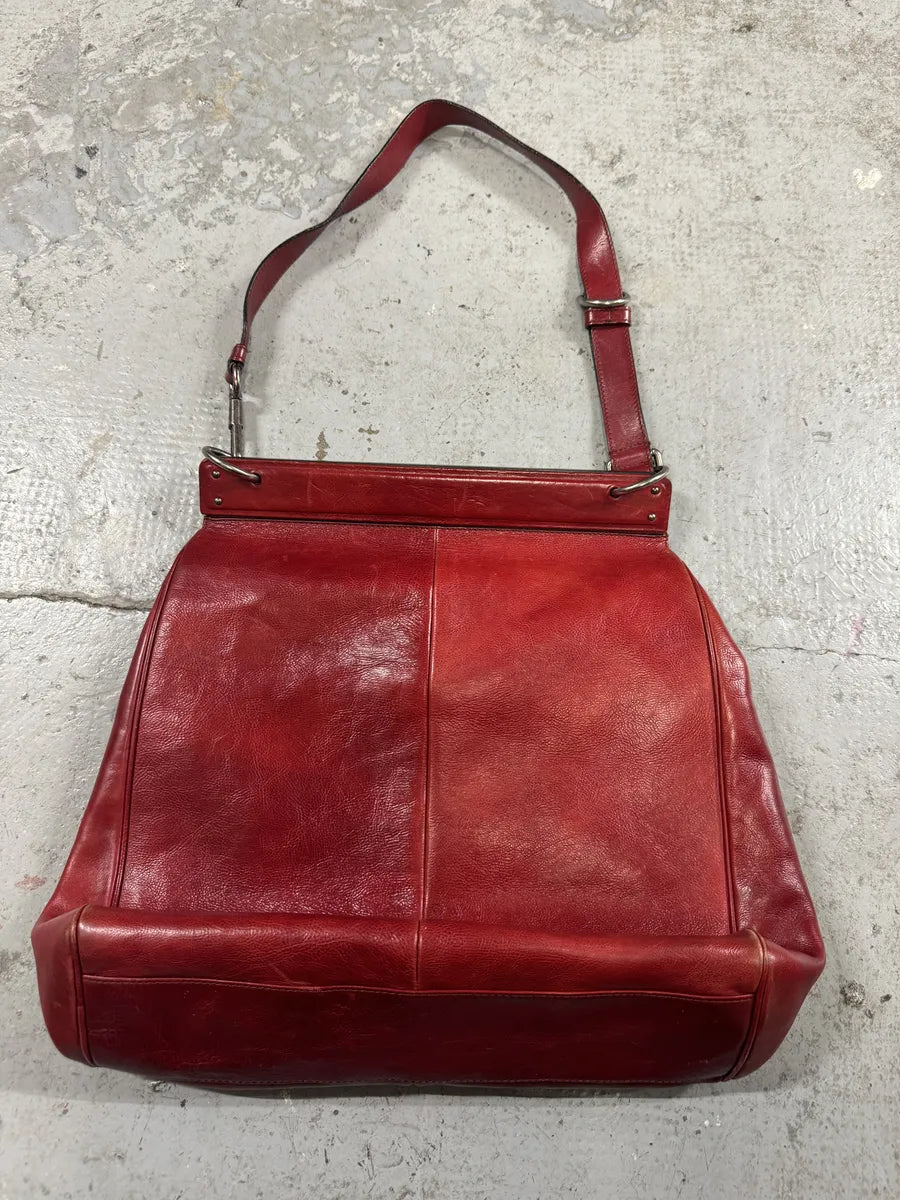 Yves Saint Laurent Rive Gauche Red Leather Top Handle Bag pzpTRHm 4