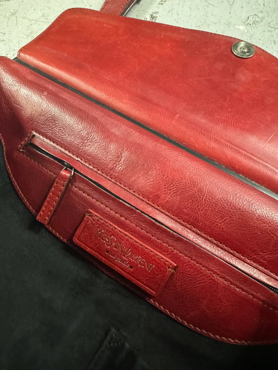 Yves Saint Laurent Rive Gauche Red Leather Top Handle Bag pzpTRHm 6