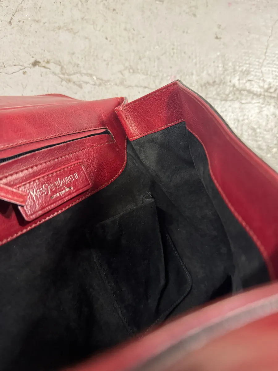 Yves Saint Laurent Rive Gauche Red Leather Top Handle Bag pzpTRHm 7