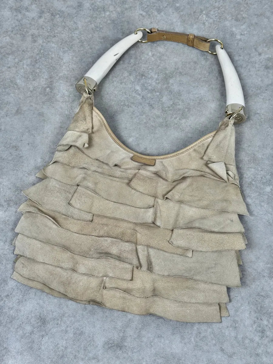 Yves Saint Laurent Saint Tropez Beige Suede Leather Horn Handle Bag gUorTmP 4