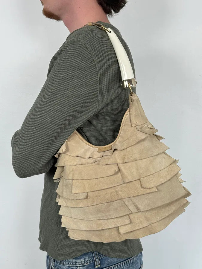 Yves Saint Laurent Saint Tropez Beige Suede Leather Horn Handle Bag gUorTmP 2
