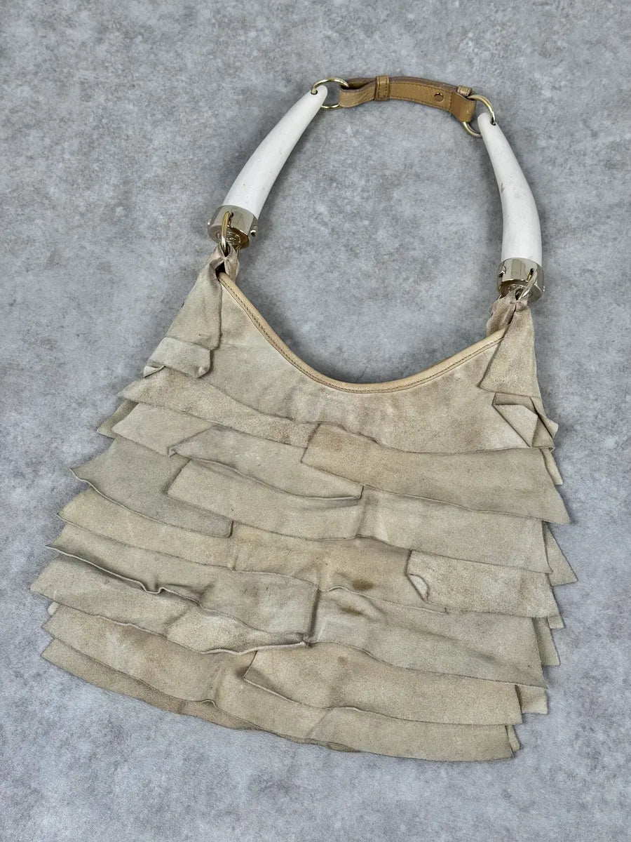 Yves Saint Laurent Saint Tropez Beige Suede Leather Horn Handle Bag gUorTmP 5