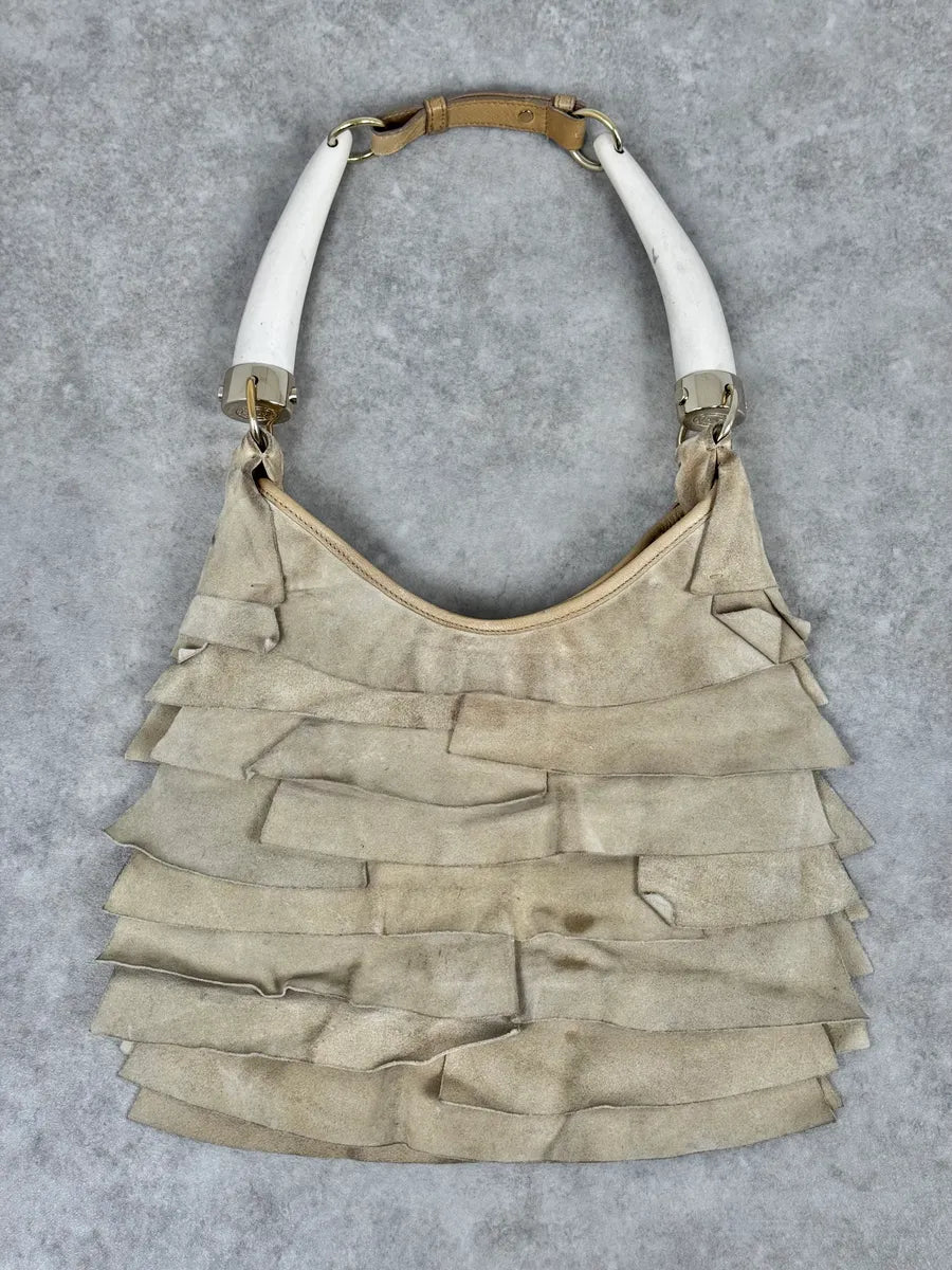 Yves Saint Laurent Saint Tropez Beige Suede Leather Horn Handle Bag gUorTmP 3