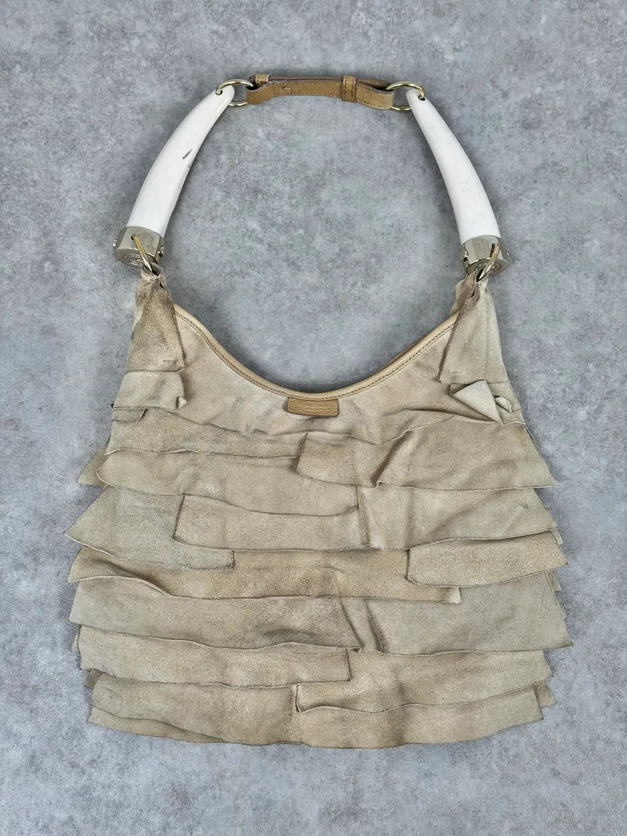 Yves Saint Laurent Saint Tropez Beige Suede Leather Horn Handle Bag gUorTmP 0