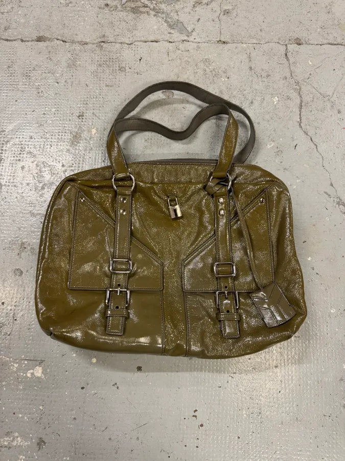 Yves Saint Laurent Shiny Olive Leather Handle Bag VBinmKr 0