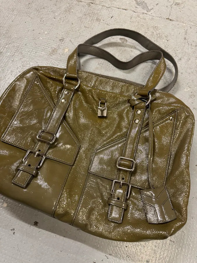 Yves Saint Laurent Shiny Olive Leather Handle Bag VBinmKr 2