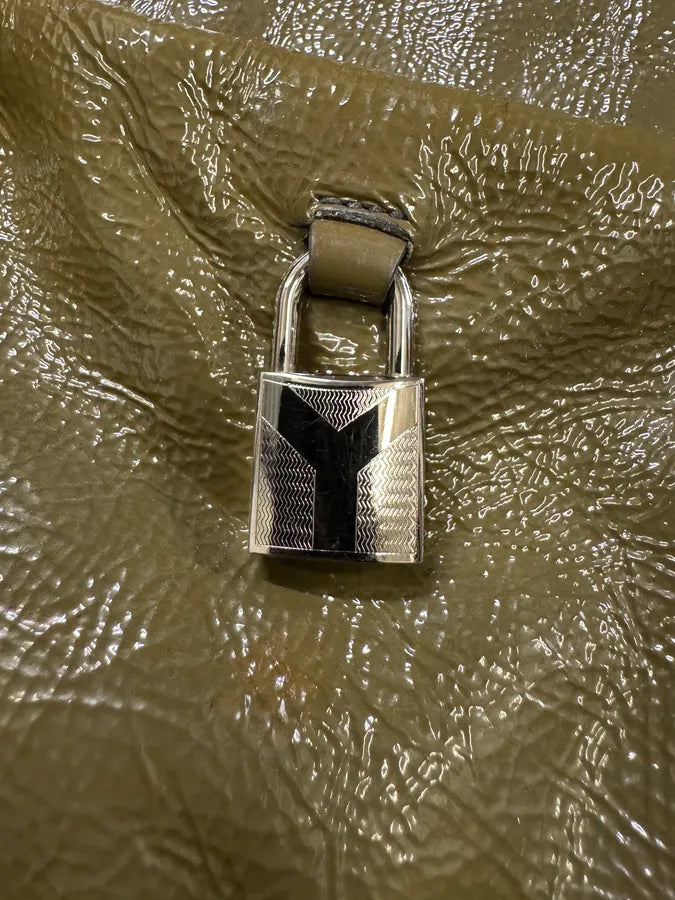 Yves Saint Laurent Shiny Olive Leather Handle Bag VBinmKr 6